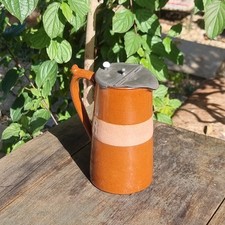 Antique Trafalgar Salt-Glazed Stoneware Mocha Jug with Pewter Lid – Victorian