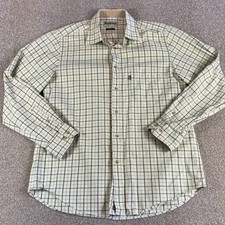 Barbour Shirt Mens M Medium Beige Check Tattersall Style Comfort Fit Long Sleeve