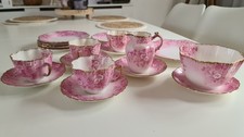 Vintage SHELLEY WILEMAN china PINK DAISY  8644 COFFEE SET for 4 People