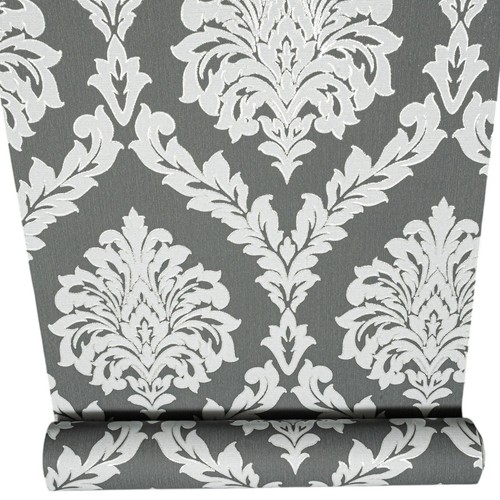 Charcoal floral damask - floral,