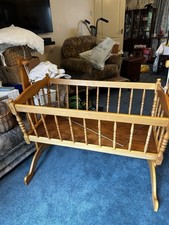 Original 1960s/70s Wooden Swinging Crib  Cot with beautiful Canopy/Linens