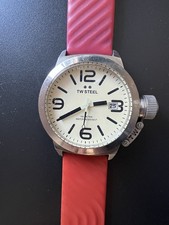 TW Steel Canteen Men's Watch Tan Brown Cream With Red Silicone Band
