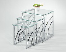 Glass Nest of Tables modern Mira tempered glass Clear or Black side lamp tables