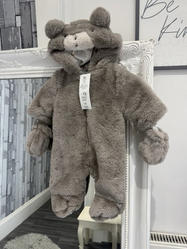 Baby grey bear pram suit - grey,