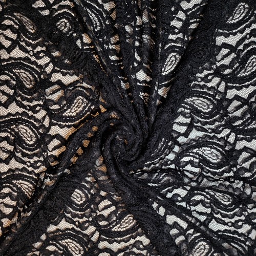 Black floral lace fabric - black, dress