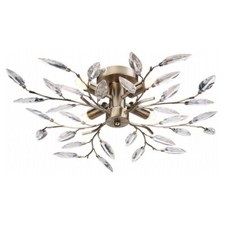 Modern Birch 4 Light Semi Flush Antique Brass Ceiling Light with Clear Leaves...