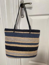 Blue Stripe Straw Shopper Bag