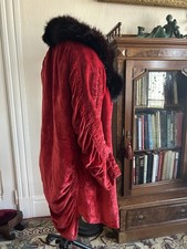 1920s 30s Rare True Vintage Silk Velvet Coat with Fur Collar in Cherry Red Sz M