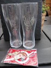 2 x Coca Cola 14oz Embossed Clear Glass Long Drink Nucleated  Keychain Keyring 