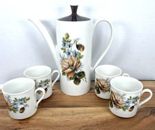 Myott Coffee Pot 9.5" And 4 Cups 3" Flowers Vintage