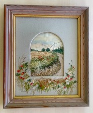 Hand Embroidered Rowandean Country Lane with Poppies Framed Picture Vintage