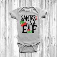 Santa's Cutest Elf Baby Grow Body Suit Vest 0-18 Months Christmas Xmas Gift