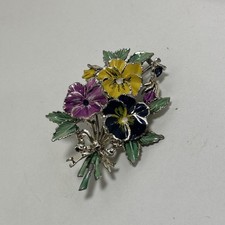 Vintage 1950's Exquisite Pansy Bouquet Brooch - Birthday Series - Signed