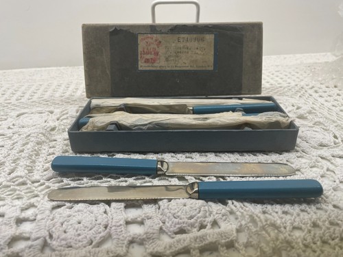 Vintage blue handled butter - vintage,