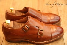 Paul Smith Tan Brown Leather Double Monk Shoes Men's UK 8 EU 42 US 7