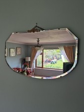 Vintage 1930s Art Deco Bevelled Edge Wall Mirror With Hanging Chain