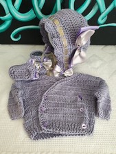Crochet 3 Piece Set. Newborn Size in Lilac