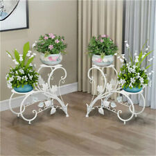 2Pcs White Metal Plant Stand