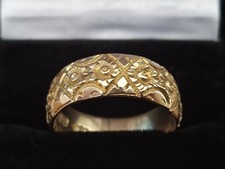 Antique Victorian 9ct Gold Ornate Wide Band Wedding Ring 1890 Size P
