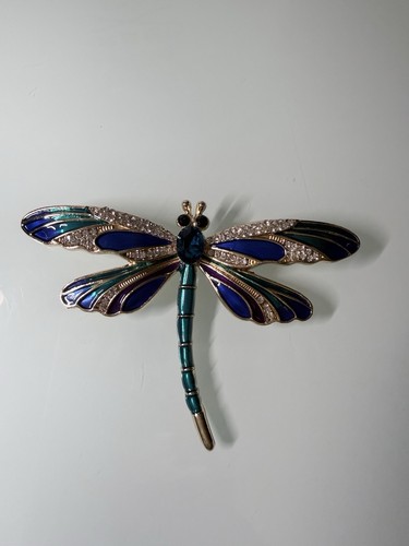 Blue dragonfly brooch gold - blue,
