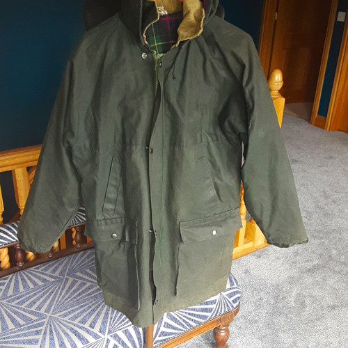 Mens green cotton hooded waxed - green,