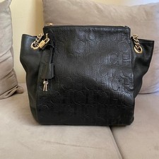 Carolina Herrera Black Monogram Embossed Leather Chain Bag