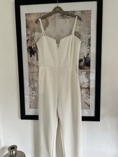 Women’s White Jumpsuit UK12, Long Leg Stretch Comfort Fit, Pockets, Strappy