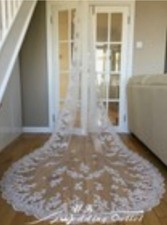 Bridal Wedding lace Veil Cathedral long 1 Tier With Comb 3.5M ivory/white