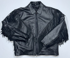 Interstate Leather Black Fringe Biker Jacket Zip Up Quilted Liner Women's XXXL