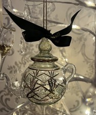 Harrods  Blown Glass Teapot Ornament Christmas Tree Bauble Decoration Ribbon