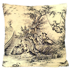 Toile Vintage Cushion Cover Blue Printed Cotton Fabric Square 16"