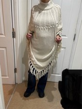 Ladies Cream Fringed Poncho By