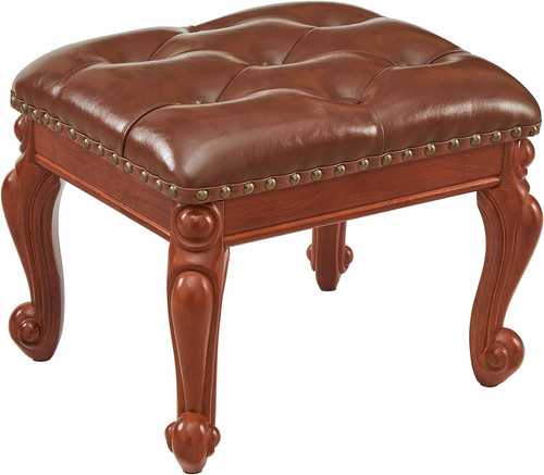 Rustic leather footstool - leather,