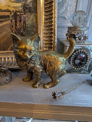 Brass cat ornament vintage - brass,