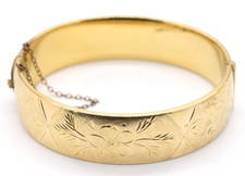 Gold Bangle Rolled 9ct Core Floral Pattern Nice Fashionable Gift 29g 60mm REF:J