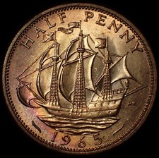 UK Half Penny 1965 Elizabeth II Bronze Coin WCA 3095
