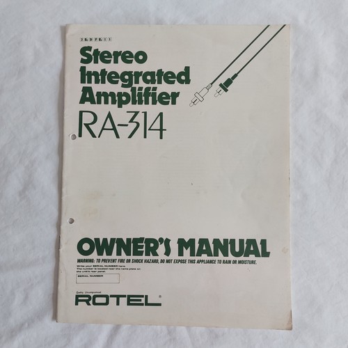 Rotel 314 owners manual - rotel, ra-314