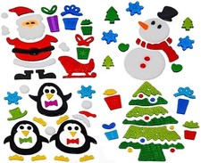 4 Sheet Christmas Gel Window Clings – Santa, Snowman, Penguin & Tree Decorations