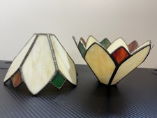 2 Vintage Leaded Stained Glass Art Deco Style Tiffany Lampshade Light Shade Pair