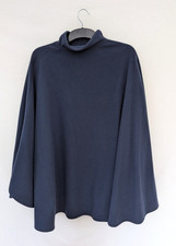 Vtg Peter James Poncho Womens Navy Wool Cashmere Cape Wrap Minimalist Elegant