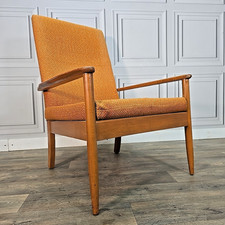Retro Vintage Mid Century Modern Teak Upholstered Armchair Fireside Chair Danish