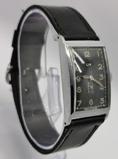Vtg 1940s LIP Cal T18 Churchill Chrome 38mm Tank Cased Black Face Gents Watch