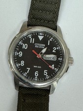 Vintage Citizen Eco-Drive Mens Watch Military Canvas Strap WR 100 E101-S006597