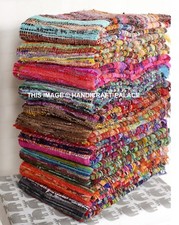 Fair Trade Loom Recycled Rag Rug Chindi Shabby Chic Woven Striped Mat Handmade