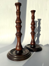 Pair of Vintage Wooden Candlestick Holders | Two Tall Antique Candle Holders
