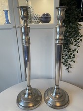 Silver Metallic Large Church Candlesticks Pair Antique Georgian Style 2' Tall