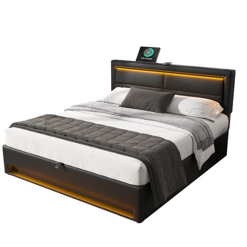 Upholstered bed frame with - bed,