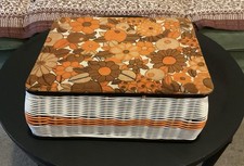Retro 70s Colourful Basket Weave Sewing Box Orange And White,  Floral Fabric