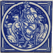 Arts & Crafts Minton Fireplace Blue Tile Early English History Canute C1872