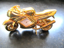IMPERIAL BRASS GOLDTONE MINIATURE VINTAGE 4" MOTORCYCLE MOTORBIKE QUARTZ CLOCK 4